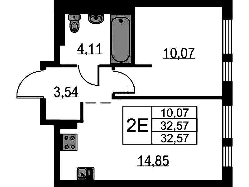 1-комнатная квартира 32.57 м², 11/12 эт., ЖК «Невская Долина»